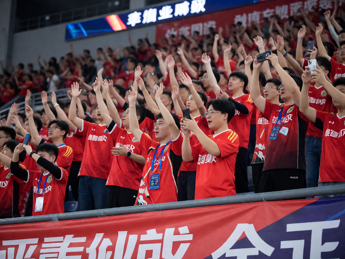 球迷在看台上热情观赛，营造热烈氛围