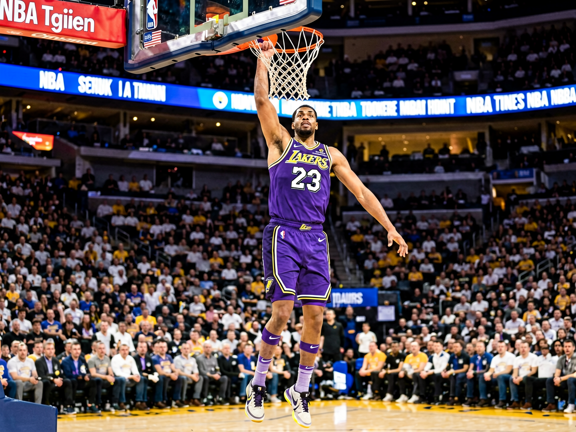 NBA比赛现场,球员在空中扣篮的精彩瞬间